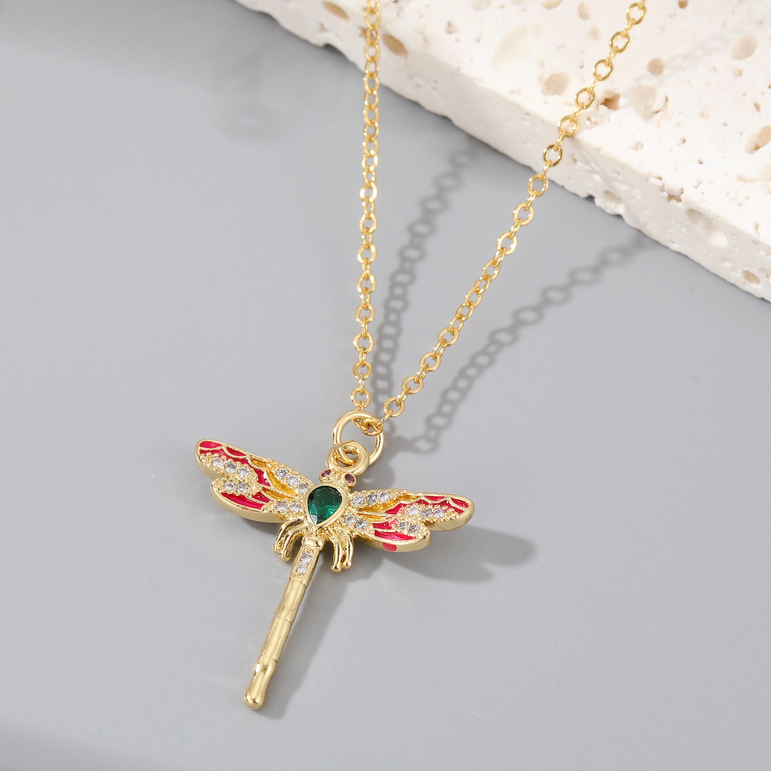 Wholesale Zirconia Butterfly Dragonfly Eyes Pendant Alloy Necklaces
